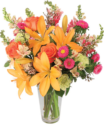 Sunset Lilies & Roses Flower Arrangement in Montesano, WA | Marni's Petal Pushers